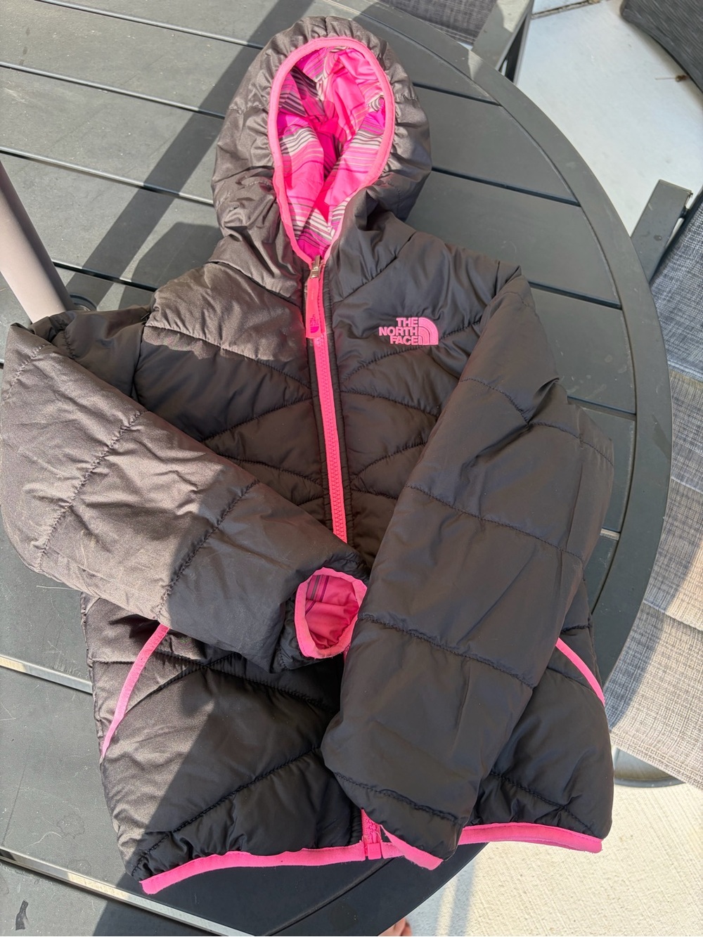 The North Face Girls Black Puffer Jacket with Pink Trim